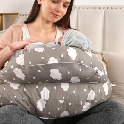 Labtec Nursing Pillow for Breastfeeding, Multifunctional Breast Feeding Pillow with Adjustable Waist Strap and Safety Fence, 100% Cotton Removable Pillowcase, Pregnancy Gift Grey