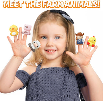 Learning Toy for Toddlers 1 2 3+ Years Old, 20 PCS Farm Animal Barn Toy & Finger Puppets, Montessori Educational Toy for Kids, Kids Toy with 10 Animals & 10 Barns for Babies Boys Girls