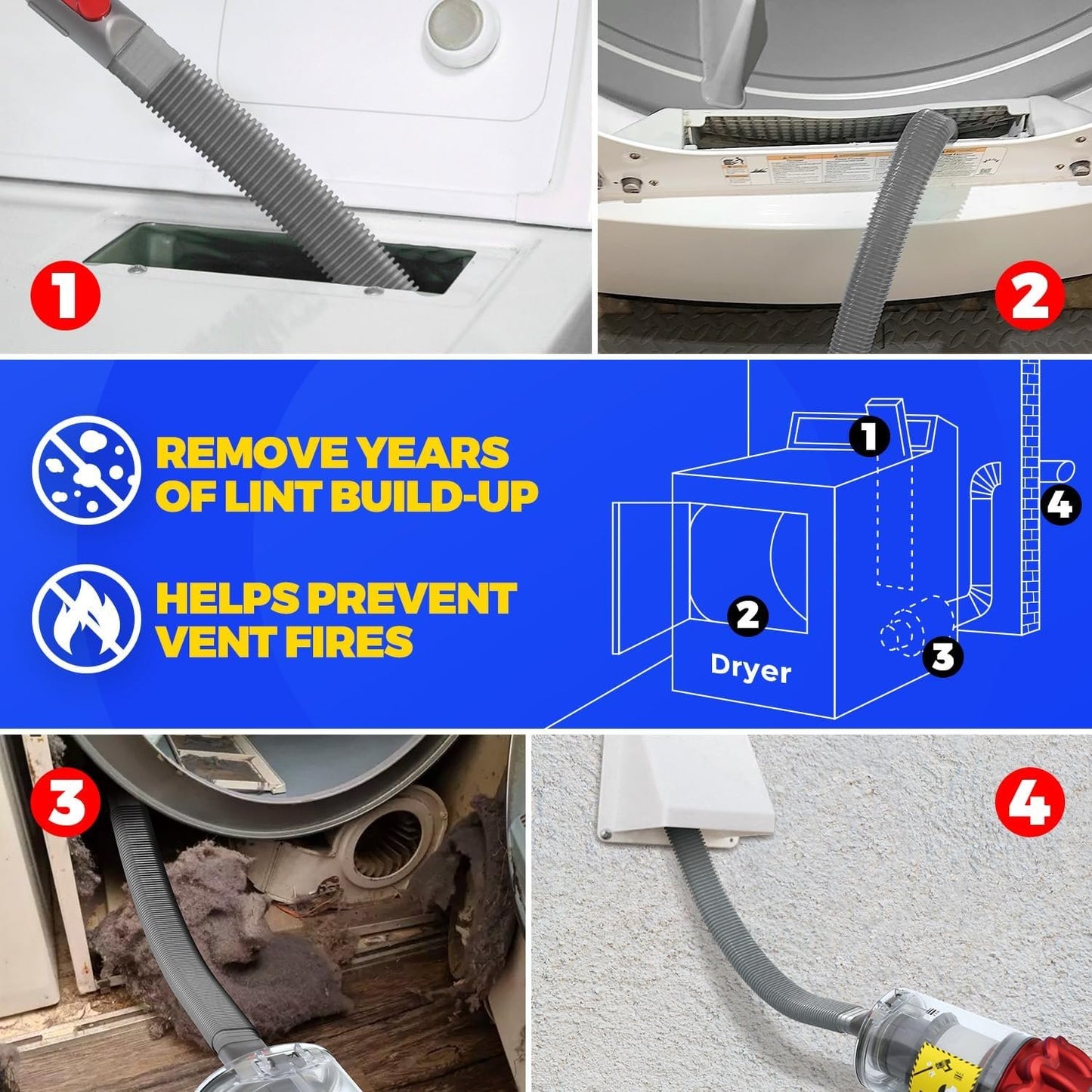 Holikme Dryer Vent Cleaning Kit, Dryer Lint Vacuum Attachment, Lint Remover Compatible with Dyson V7 V8 V10 V11 V12 V15 etc. Cordless Vacuum Cleaner, Grey