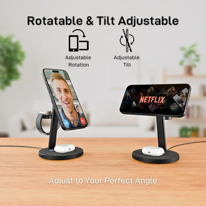 ZYRON 3-in-1 Wireless Charger for Apple, 15W Fast Wireless Charging Station, Qi2 Certified 3 in1 Wireless Charger Dock Compatible with iPhone 16/15/14, Airpods, Apple Watch, iWatch 10/9/8, Black