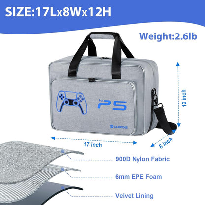 UUBOXS Carrying Case for PS5/PS5 Pro/PS5 Slim, Upgrade Protective Travel Bag for PS5 Disc/Digital Edition, Large Capacity Storage Bag Compatible with PlayStation 5 Controller Console Accessories