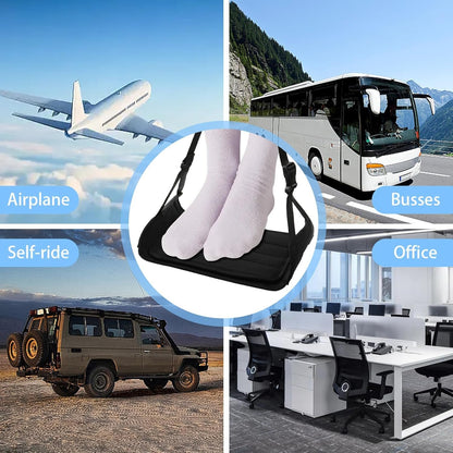 Airplane Foot Hammock,Foot Rest Leg Rest with Wider Support,Office Desk Footrest,Comfortable Foot Sling for Long Flight Travel Voyage Essentials Plane Trip,Black (2 pack)