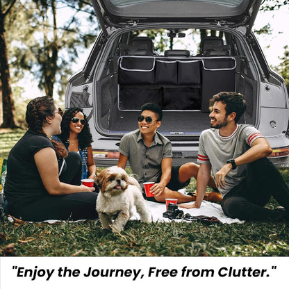 Trunk Organizer for SUV, Cargo Organizer, with Foldable Design & Multiple Storage Pockets, Space-Saving, Durable Elastic Cargo Net, Perfect for Backseat & Cargo Organization