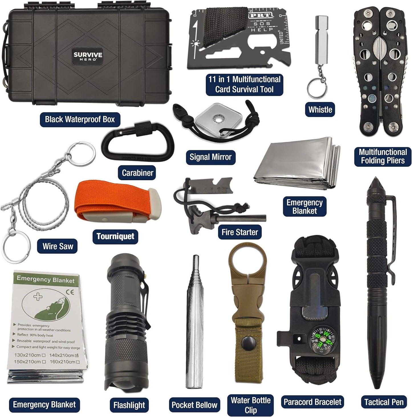 Survive Hero Survival Kit Military, for Teen Boys Gift Ideas, Stocking Stuffers for Teenage Boy, Mens Gift Set, EDC Tactical Gear Camping Gadgets for Men, Hiking, Hunting Accessories