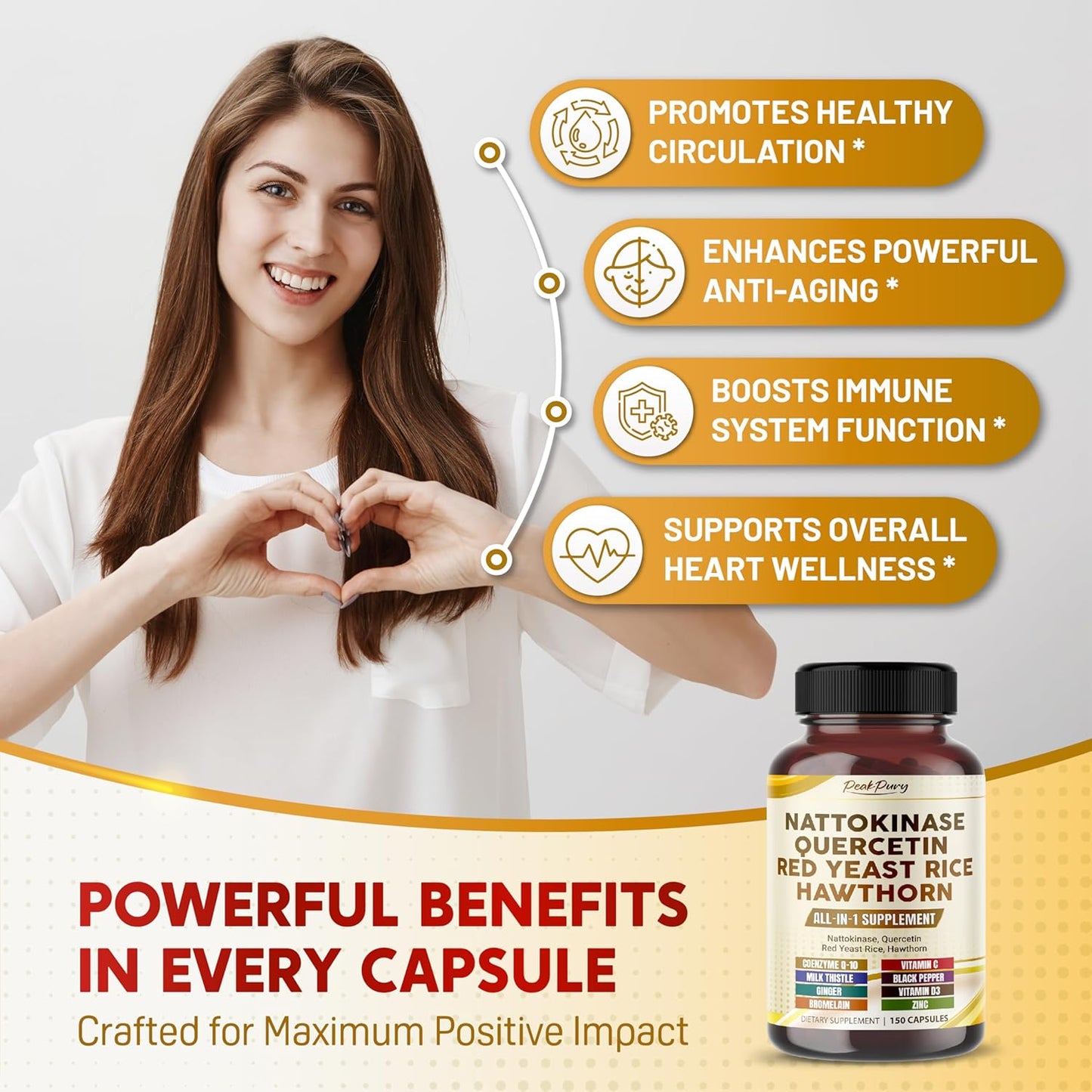 Nattokinase 5000FU Quercetin Red Yeast Rice Hawthorn - Overall Wellness Support - Made in USA