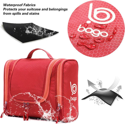 Bago Travel Toiletry Bag for Women and Men - Large Waterproof Hanging Large Toiletry Bag for Bathroom and Travel Bag for Toiletries Organizer -Travel Makeup Bag (Red)