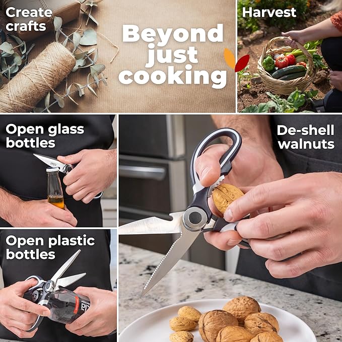 Kitchen Shears by Gidli - Liftime Replacement Warranty* - Includes Seafood Scissors As a Bonus - Heavy Duty Utility Stainless Steel All Purpose Ultra Sharp Scissors for Food - Cooking Shears