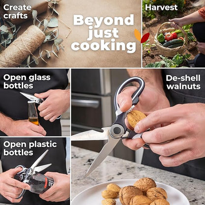 Kitchen Shears by Gidli - Liftime Replacement Warranty* - Includes Seafood Scissors As a Bonus - Heavy Duty Utility Stainless Steel All Purpose Ultra Sharp Scissors for Food - Cooking Shears
