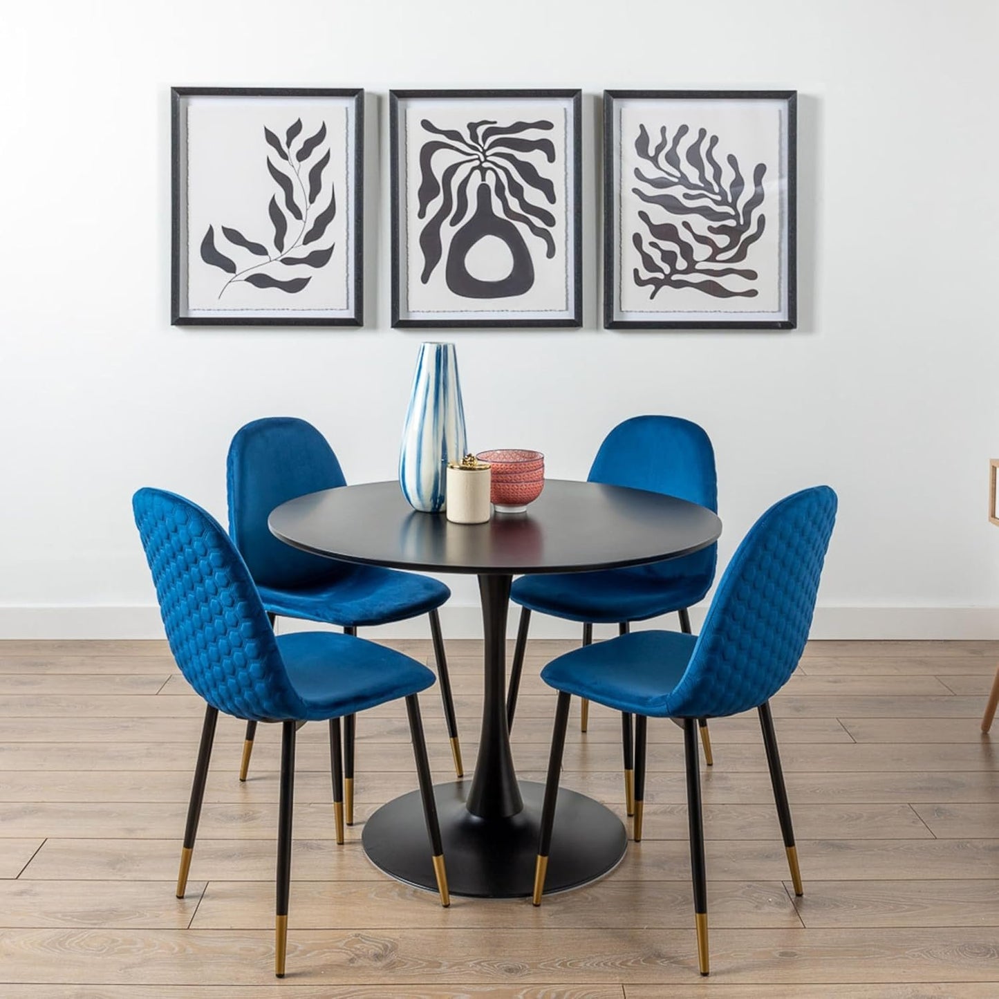 Aykah Mid Century Modern Dining Table 39.5" Featuring Black Kitchen Table Used as Dinner Table for 4 - Manufactured Wood Round Dining Table -Small Dining Table Saves Space with Solid Pedestal Base
