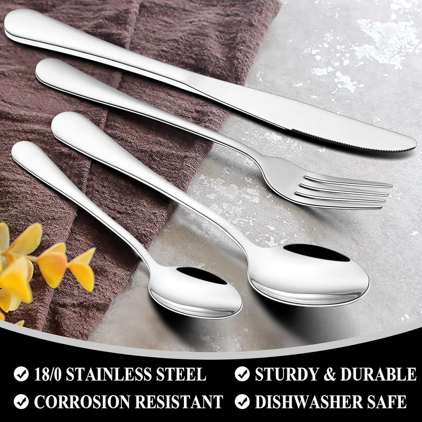 60 Piece Silverware Set, Wildone Stainless Steel Flatware Utensils Service for 12, Include Knives/Forks/Spoons, Mirror Polished, Dishwasher Safe