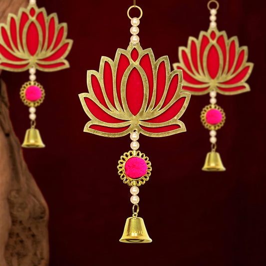 TIED RIBBONS Lotus Backdrop Hanging Pooja Decor | Plastic, 9 Inch | Set of 5 | Indian Decorations for Home, Navratri, Wedding, Diwali Decor, Door Entrance | Indian Decoration for Puja