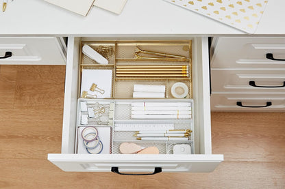 Annova Desk Drawer Organizer Tray for Office Organization - Metal Mesh - Storage Tray with Dividers for Pens, Desktop Accessories, Bathroom, Kitchen, Makeup and Office Supplies (Gold)