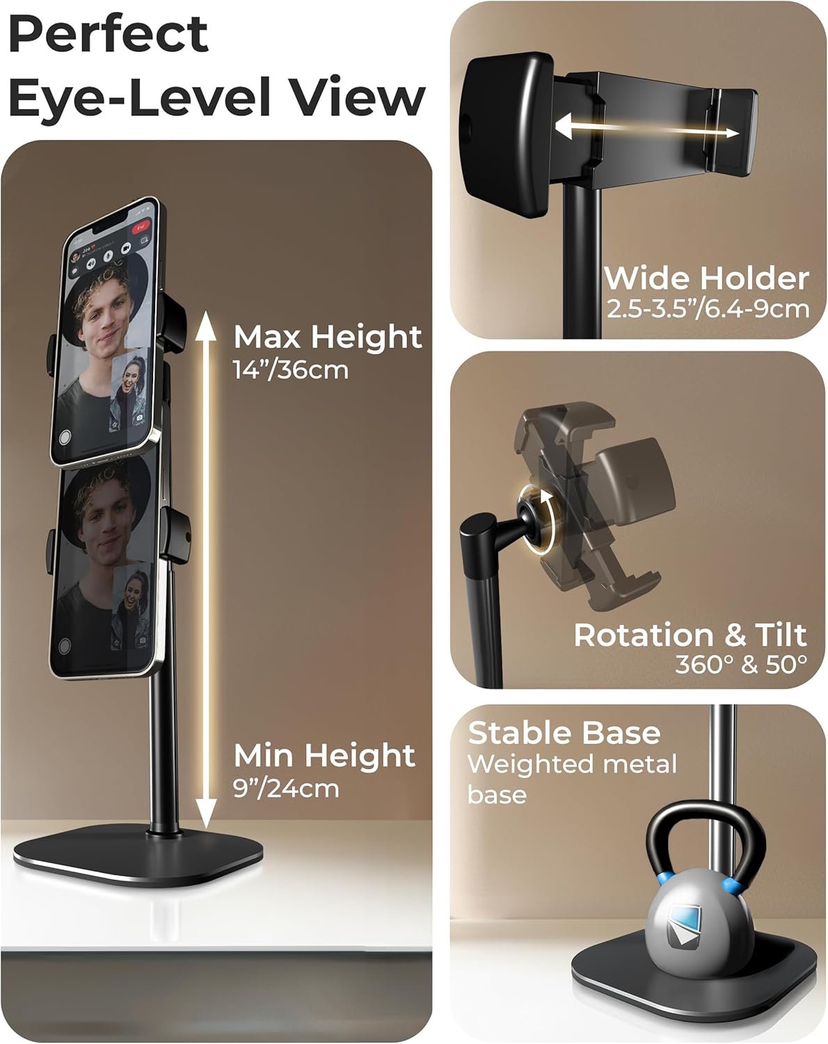 Cooper ChatStand, Height Adjustable Cell Phone Stand for Desk | Cell Phone Holder Stand Office Home, Desk Phone Stand for Recording, iPhone Stand Desk Accessories Women, iPhone Holder