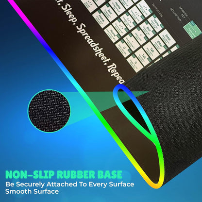 Excel Shortcuts Mouse Pad with Wireless Charging & RGB Lights â€“ Large Non-Slip Mouse Mat with Excel Keyboard Shortcuts, 15 W Wireless Charger & Colourful LED Lighting for Office & Home