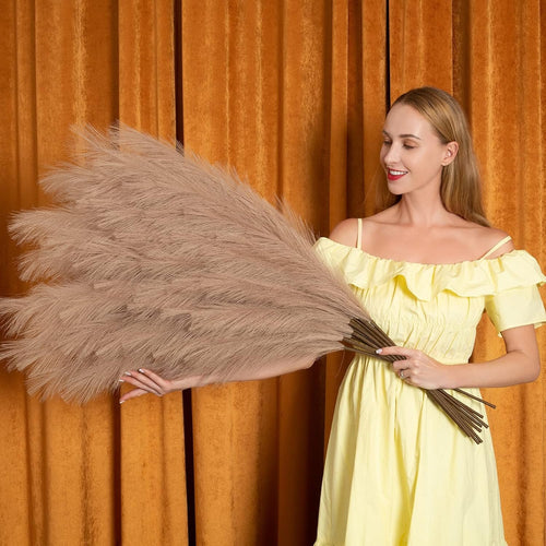 Pampas Grass Decor Tall, 43"/110cm Faux Pampas Grass 6 Stems Large Pompass Grass Branches Tall Bulk Boho Flower Arrangement for Home Room Wedding Party Decor (Taupe)