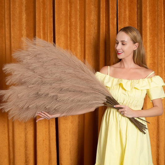 Pampas Grass Decor Tall, 43"/110cm Faux Pampas Grass 6 Stems Large Pompass Grass Branches Tall Bulk Boho Flower Arrangement for Home Room Wedding Party Decor (Taupe)