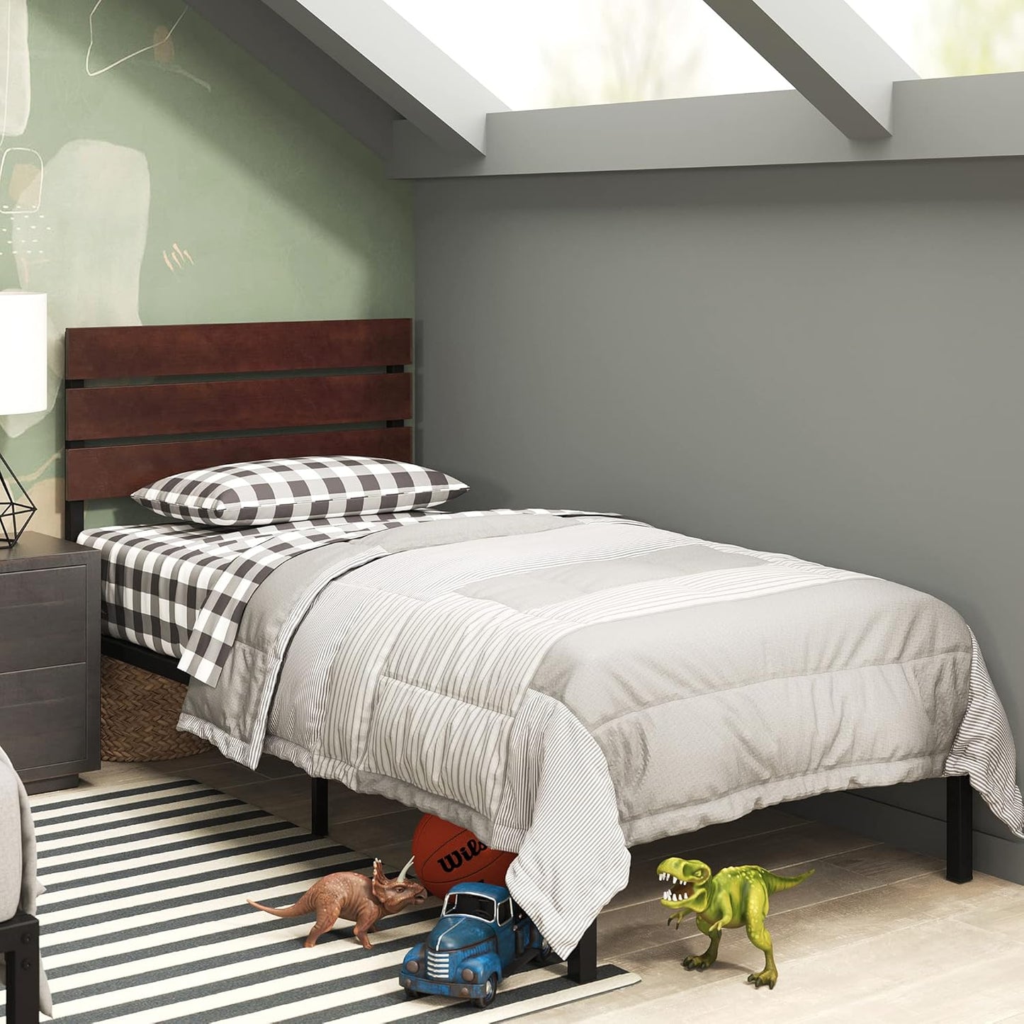 Zinus Single Bed Frame, Figari Bamboo and Metal Industrial Bed Frame, Solid Wood, Bedroom Furniture, Brown