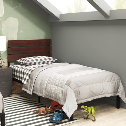 Zinus Single Bed Frame, Figari Bamboo and Metal Industrial Bed Frame, Solid Wood, Bedroom Furniture, Brown