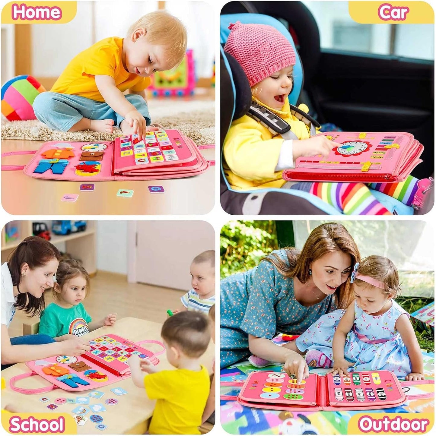 Winblo Toddler Busy Board - Montessori Toys for 1-3 Year Old Girl Birthday Gift, Educational Learning Sensory Busy Book for Two Year Old Girls, Airplane Car Travel Activities Toy for Kids Ages 2-4