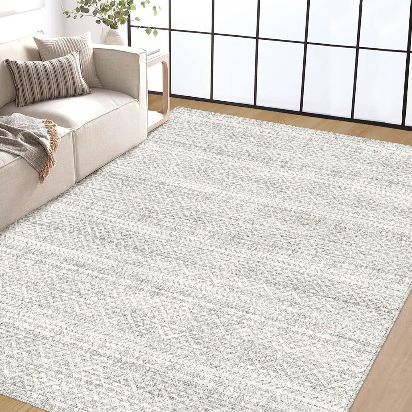 Fortsea 5'x7' Machine Washable Abstract Design Area Rug Machine Washable Area Rugs 5X7, Non Slip, Stain Resistant, Home Decor Living Room Area Rugs 5x7 (Grey Beige 5x7)…