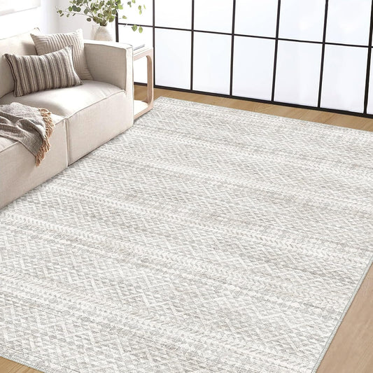 Fortsea 5'x7' Machine Washable Abstract Design Area Rug Machine Washable Area Rugs 5X7, Non Slip, Stain Resistant, Home Decor Living Room Area Rugs 5x7 (Grey Beige 5x7)…