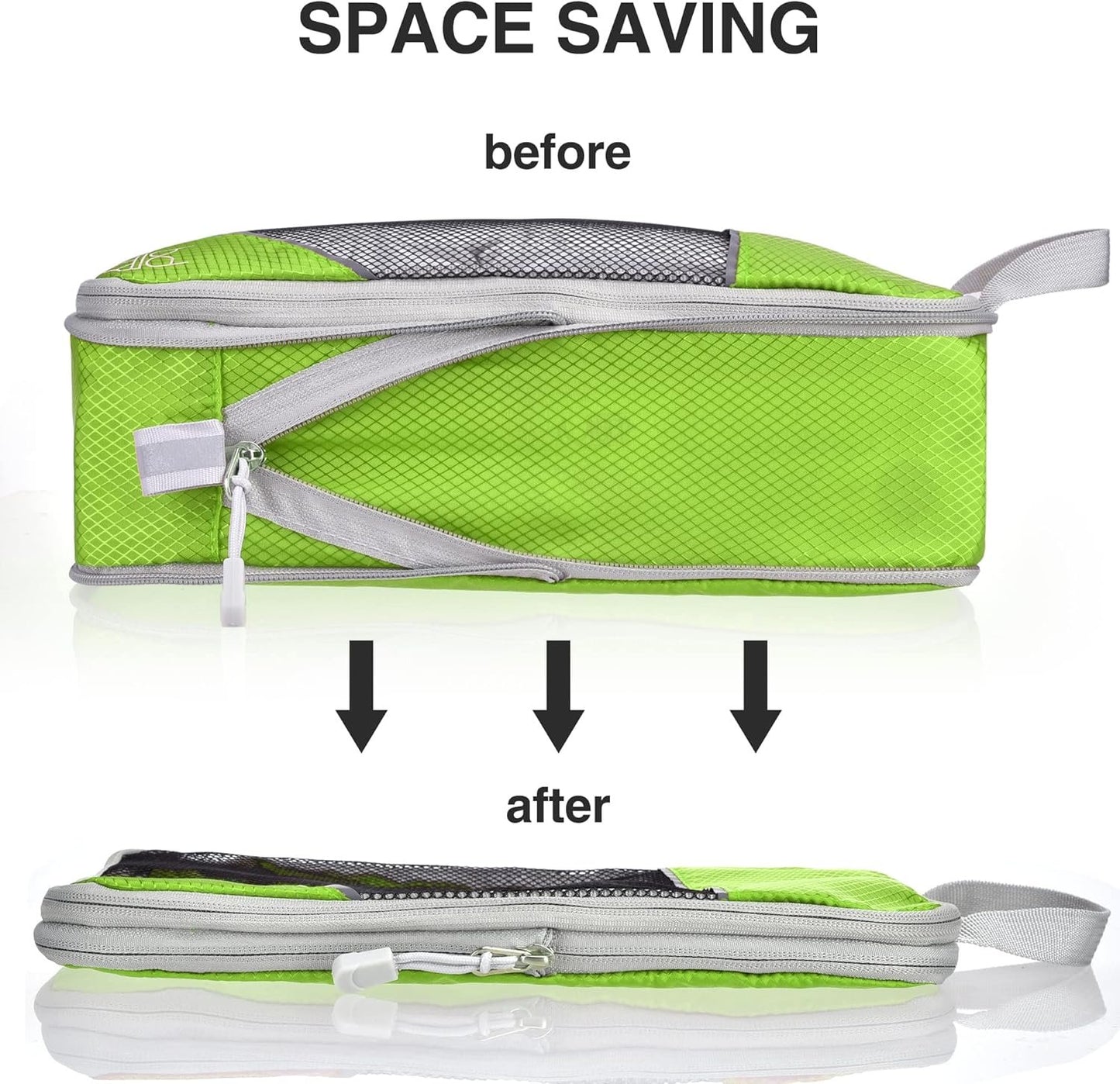 Compression Packing Cubes, ESHATO 6 Pieces Travel Luggage Organizer Accessories Extensible Storage Bags Travel Cubes for Suitcases (Green)