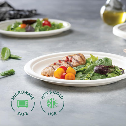 Paper Plates, Compostable Heavy Duty Disposable 10 Inch Dinner Plate - (125-Pack])- (PFAS-Free) - (BPI Certified)-Eco-Friendly, Biodegradable White Bagasse 10" Plates