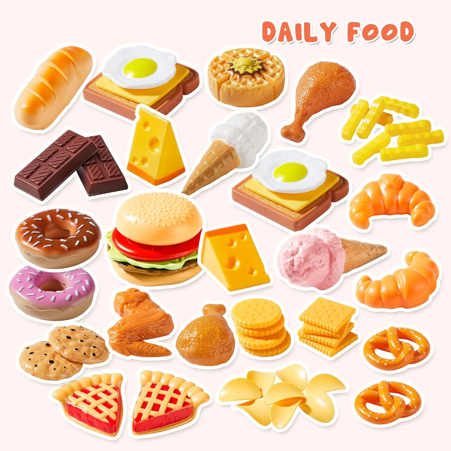 Play Food Set 135 Pieces Kitchen Set for Market Educational Pretend Playset Kids Toddlers Toys Kitchen Accessories Fake Food Party Favor Supplies Holiday