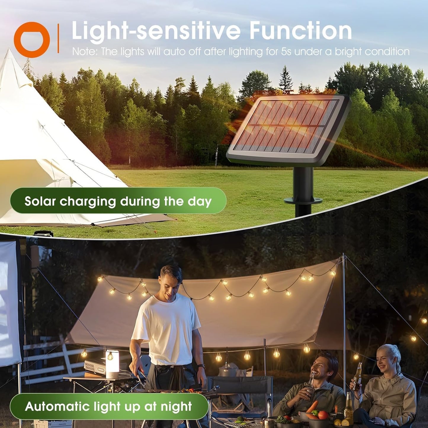 addlon 25FT Solar Lights Outdoor with Remote, 13 Shatterproof G40 Bulbs, Solar Powered & USB Charging Solar Outdoor Lights, Dimmable Waterproof Solar String Lights for Outside, Camping, Backyard