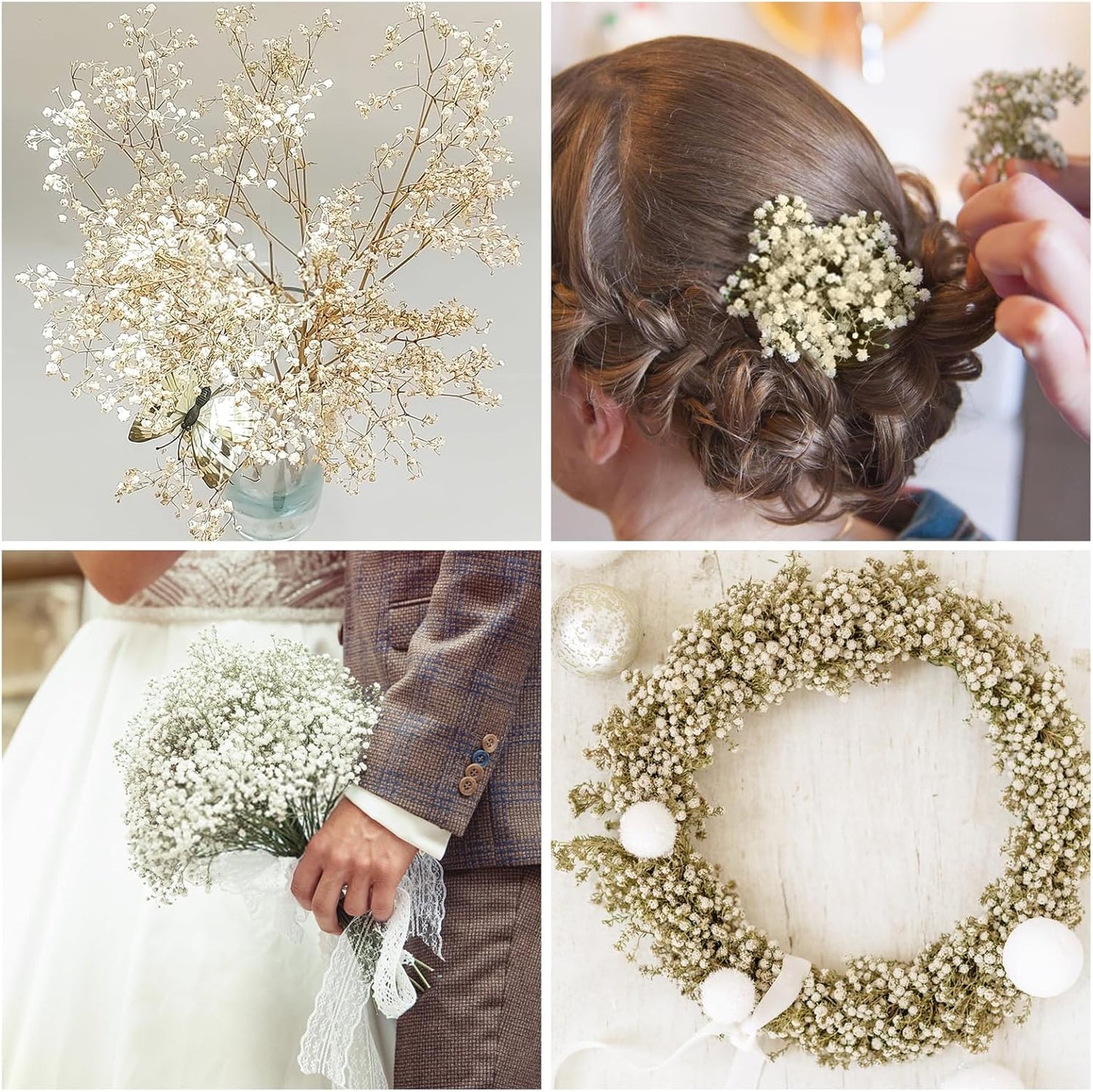 MIHUAGE Dried Baby’s Breath Flowers,17.5" 120g 3000 Ivory100% Natural Beige White Bundles with stem Gypsophila for Home Decorations Wedding DIY Arrangements Table Vase Decor.