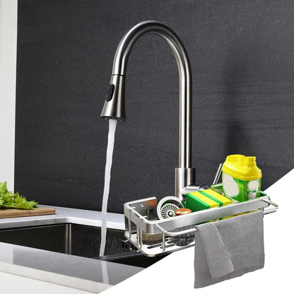 Gvblkq Kitchen Sink Organizer, Sponge Rack, No Drilling Installation, Compact Storage Basket, Brush Holder Design, Rust Resistant Material, for Sponges, Wipes, Cleaning Solution, 30.5x13x5.5cm