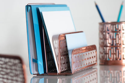 5 Piece Rose Gold Desk Organizer - Office Accessories, Modern Chic Dorm Desk Supply Set, Desk Accessories