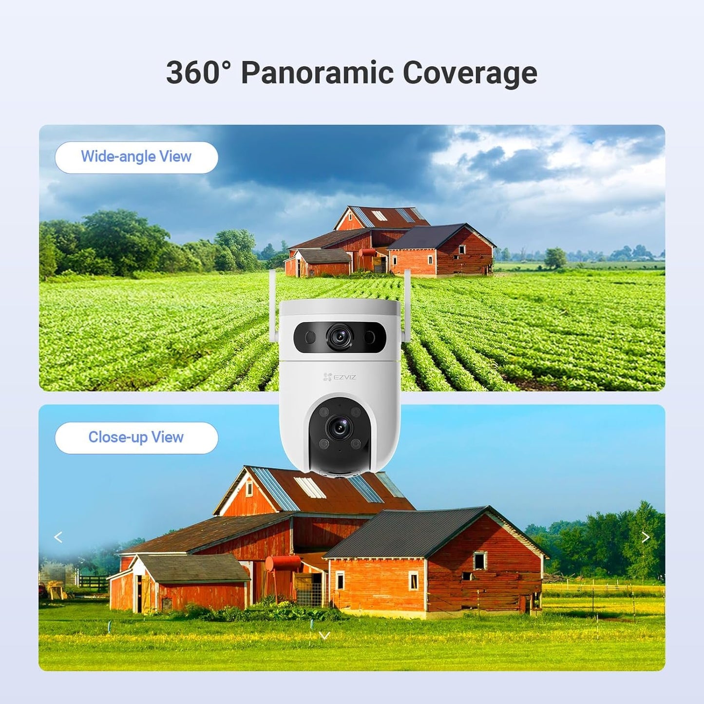 EZVIZ H9c 2K Dual-Lens Outdoor Security Camera, 360Â° PTZ WiFi Home Surveillance Camera, Human/Vehicle Detection, 40M Color Night Vision, Waterproof, Enhanced Dual Wi-Fi Antennas