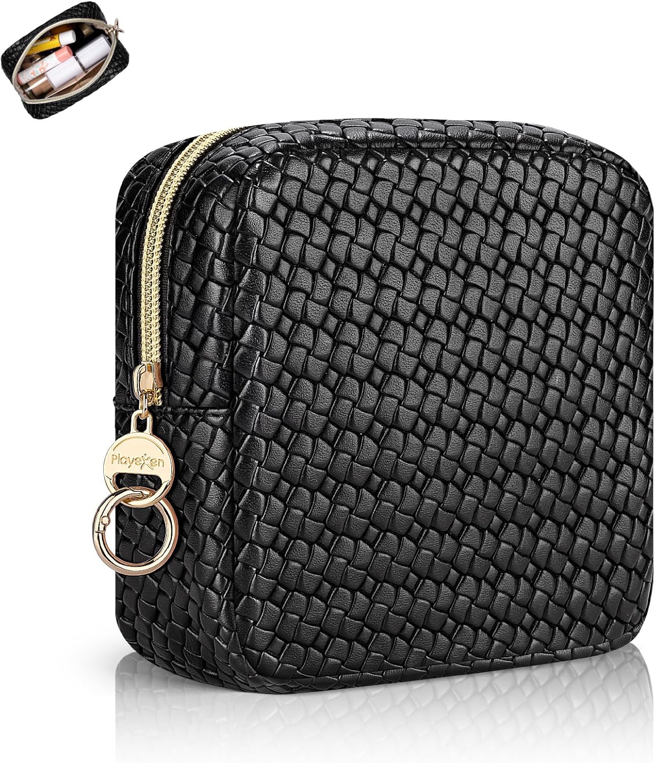 Travel Beauty Case Makeup Bag Women Leather Clutch Bag Checkerboard Cosmetic Bag Organizer Bags Makeup Organizer Portable Travel Accessories for Girl Birthday, Small Chessboard-Black, Toiletry Bag