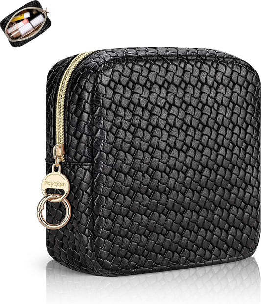 Travel Beauty Case Makeup Bag Women Leather Clutch Bag Checkerboard Cosmetic Bag Organizer Bags Makeup Organizer Portable Travel Accessories for Girl Birthday, Small Chessboard-Black, Toiletry Bag
