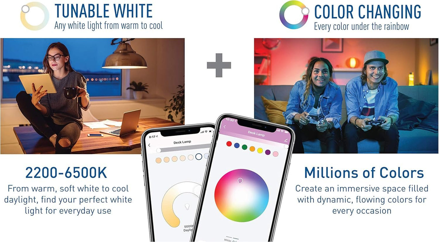 Cree Lighting Connected Max Smart Led Bulb Par38 Outdoor Flood Tunable White + Color Changing, 2.4 Ghz, Compatible with Alexa and Google Home, No Hub Required, Bluetooth + WiFi, Pack of 4