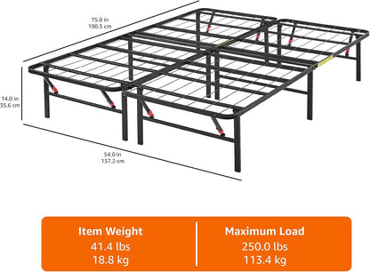 Amazon Basics Bed Frame with Storage, Foldable Metal Platform, Sturdy Steel, No Box Spring Needed, 35.56 cm High, Tool-Free Setup, Full Size, Black