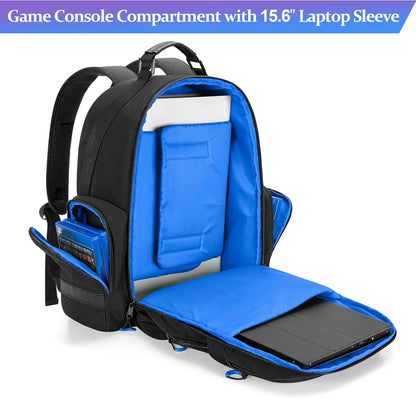 PGmoon Console Backpack Compatible with PlayStation 5/PS5 Slim/PS5 Pro, Travel Carrying Case Bag with Protective Liner, Fits 15.6’’ Laptop, Controllers and Most Gaming Accessories (Patent Design)