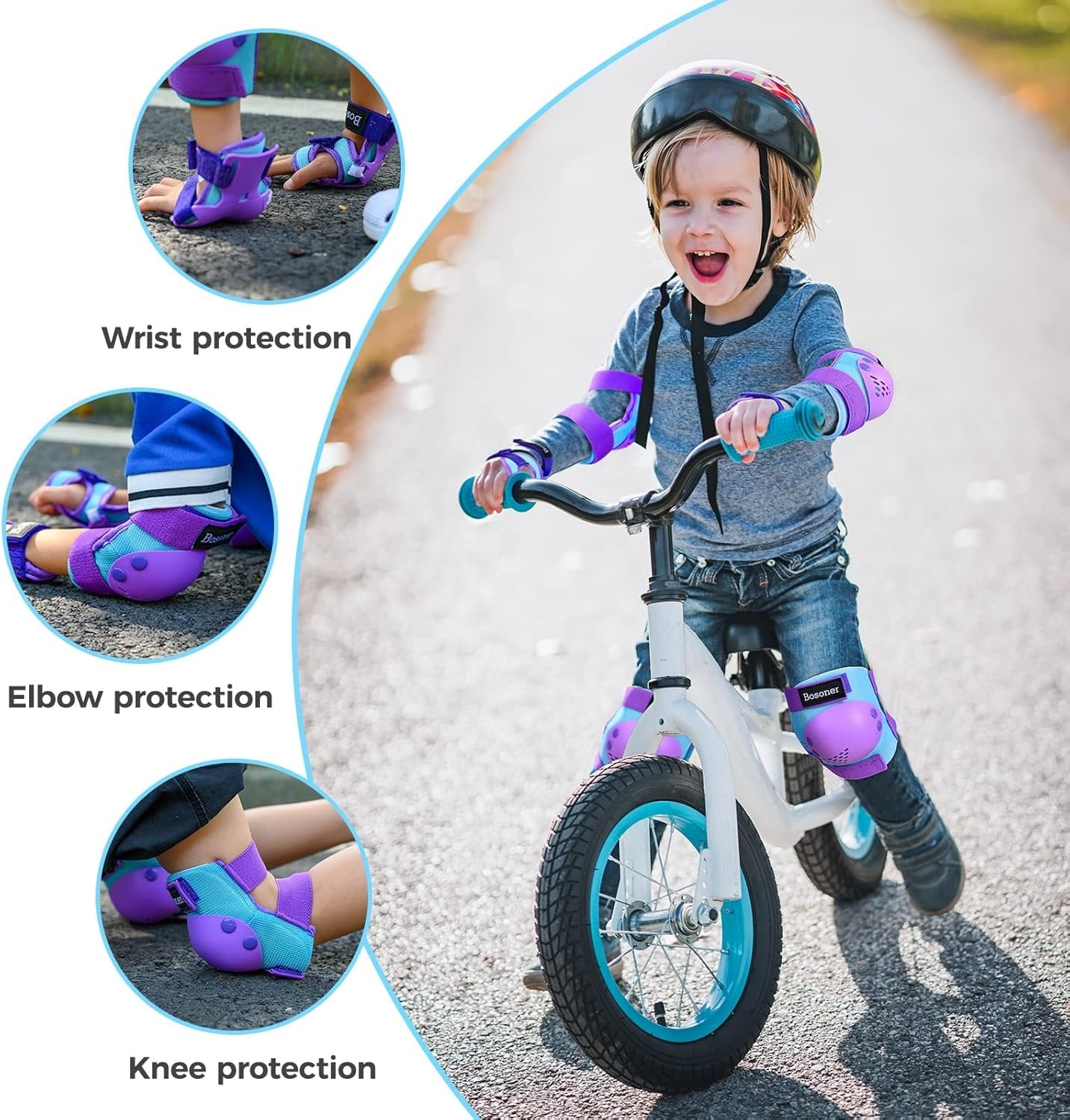 Kids/Youth Knee Pad Elbow Pads Guards Protective Gear Set for Roller Skates Cycling BMX Bike Skateboard Inline Skatings Scooter Riding Sports, Wrist Guards Toddler for Multi-Sports Outdoor