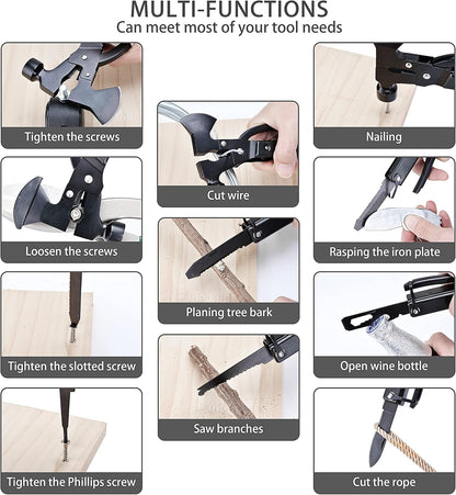 Multi-tool Axe Hammer, Upgraded 14 in 1 Portable Hatchet Tool with Sheath, Camping Survival Gear Kit Birthday Gifts Christmas Stocking Stuffers For Dad Father Grandpa Husband Son Boyfriend Him