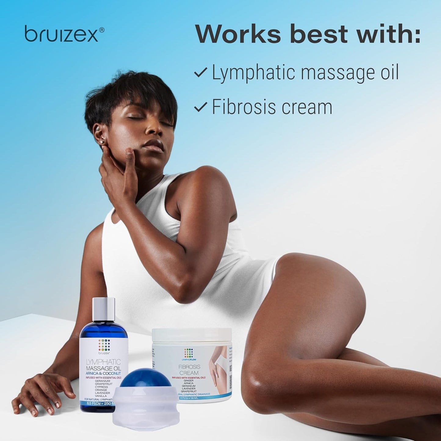 Lymphatic drainage massager Fibro Roller for lymphatic massage and fibrosis control I For post surgery recovery after 360 Lipo, Tummy Tuck, BBL I Works with lipofoam, foam pads, compression garment, Pillow, Faja I by Bruizex