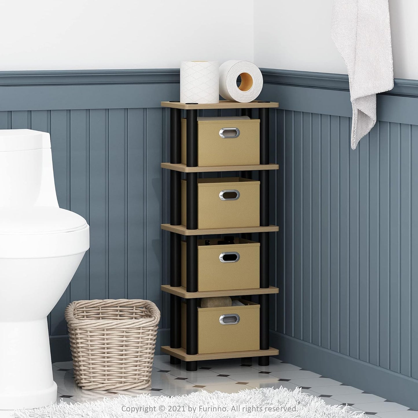 FURINNO LAci 4-Bins System Rack, Oak/Black/Light Brown