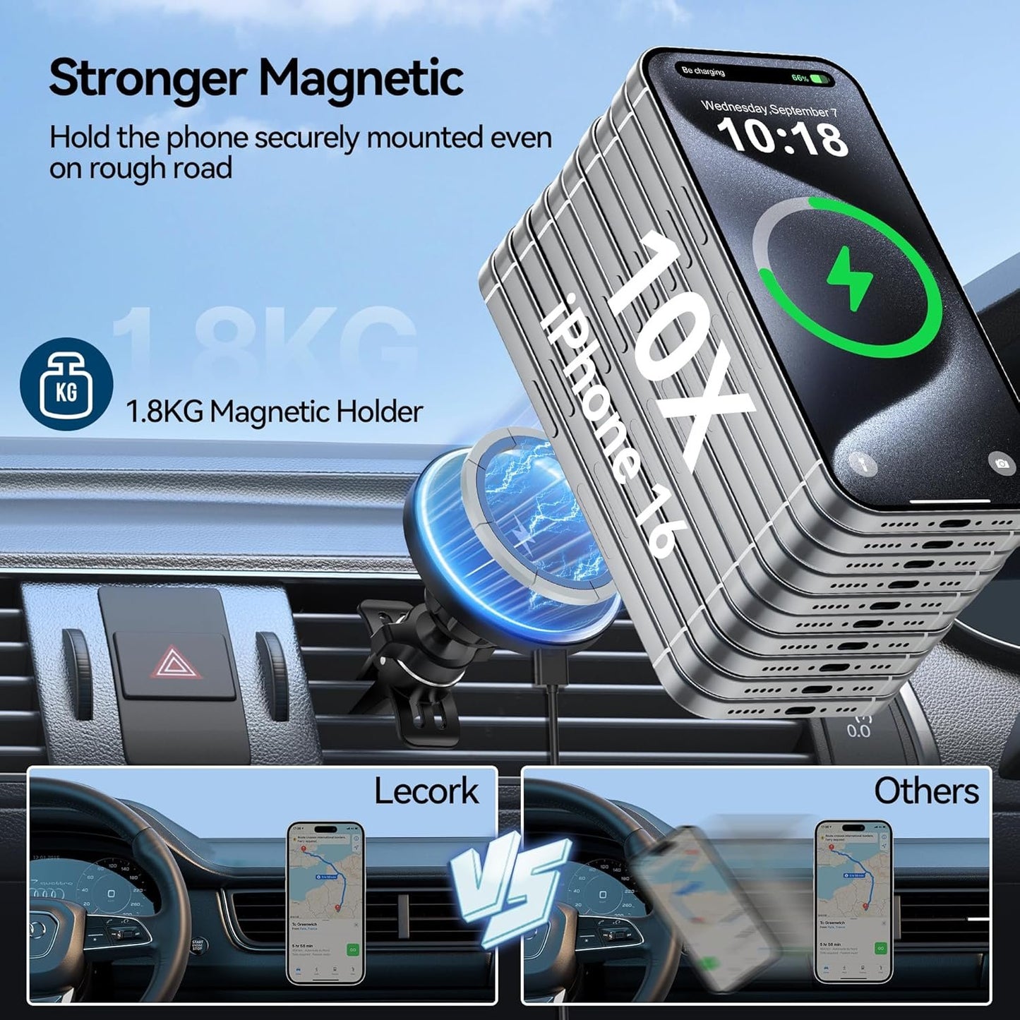 for Magsafe Car Mount Charger, 15W Magnetic Wireless Car Charger for iPhone, Magnetic Air Vent Car Holder Charger for iPhone 16 Pro Max/16/15/14 13 12/Samsung S25/S25+/Ultra, LED RGB Design