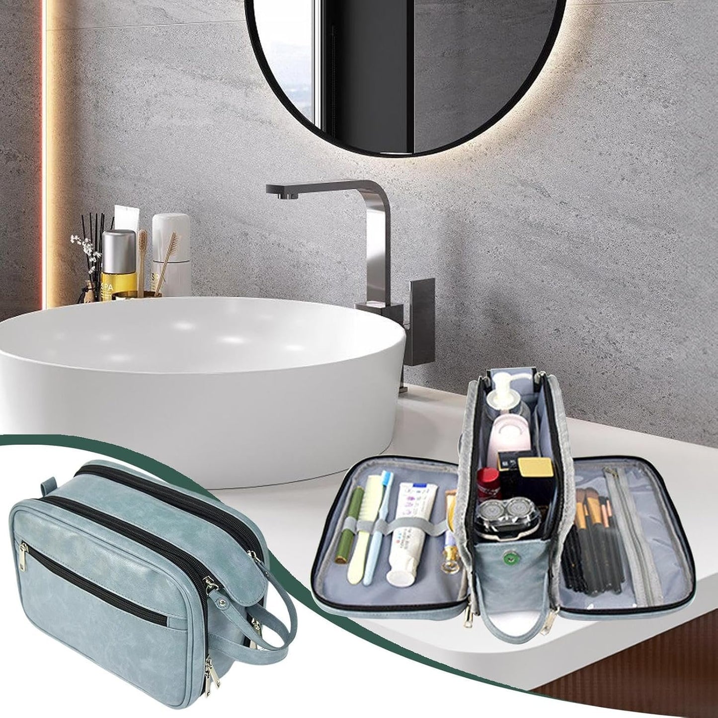 Humdcdy Hygiene Bag for Men, Waterproof PU Shaving Bag for Men, Reusable Men Cosmetic Bag, Toiletry Organizer, Large Travel Toilet Bags for Men Travelling, Blue, Refer to description, Unisex