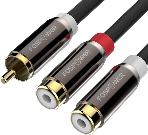 FosPower Y Adapter [8 inch] 1 RCA (Male) to 2 RCA (Female) Stereo Audio Adapter Cable [24k Gold Plated] 1 Male to 2 Female Y Splitter Connectors Extension Cord