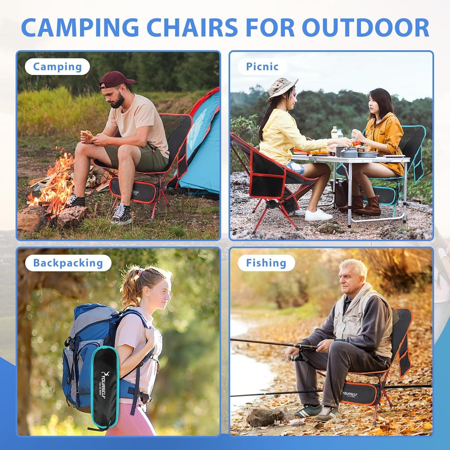SYOURSELF Camping Chairs, Folding Camping Chair, Folding Chairs Outdoor, Lawn Chairs, Beach Chair, Portable Camping Chair Ultralight Lightweight Comfy Camp Chairs for Adults (Ablue)