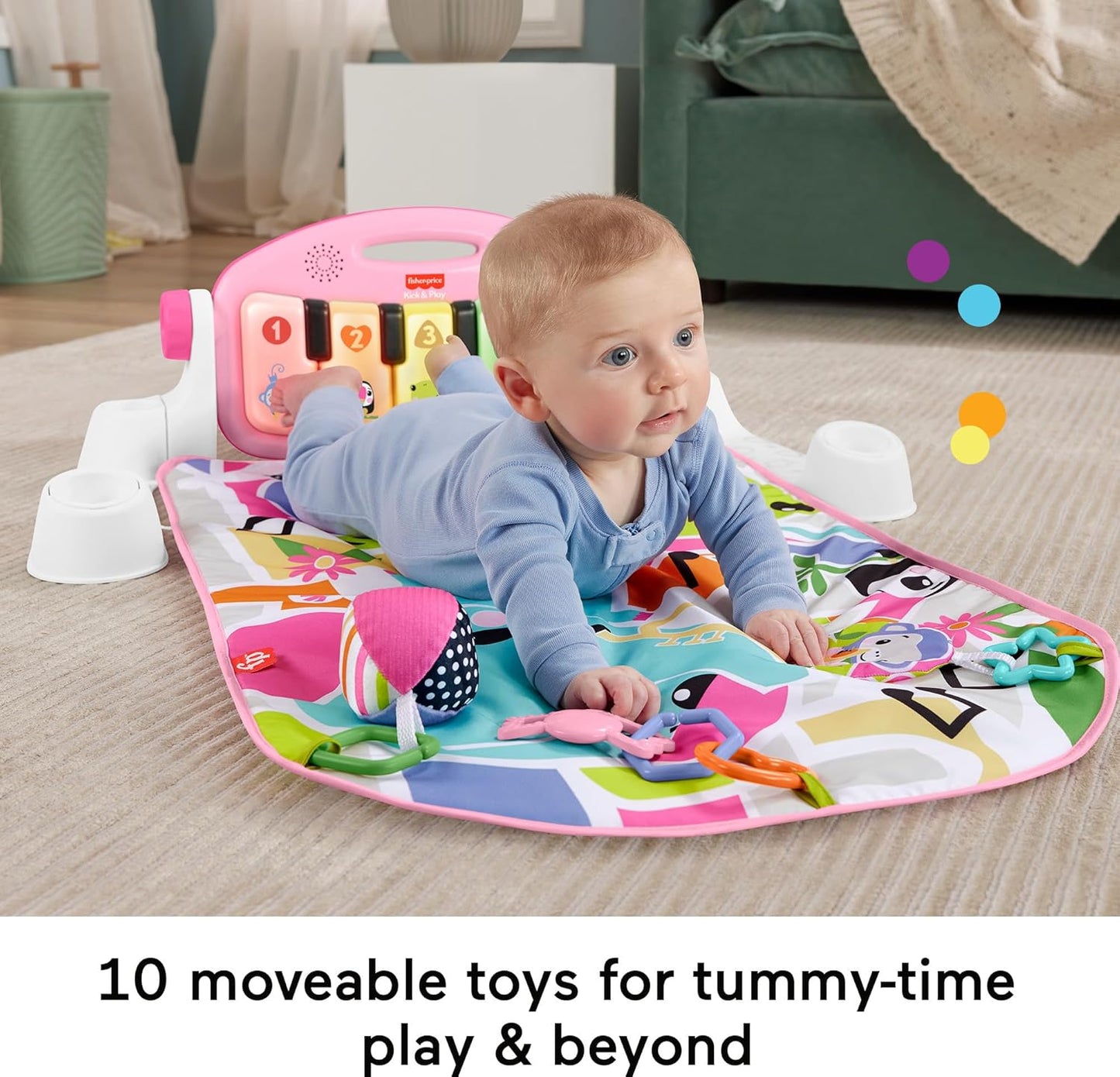 Fisher-Price Baby Activity Mat Glow and Grow Kick & Play Piano Gym, Portable Musical Toy with Smart Stages Learning, Ages 0+ Months, Pink, Queens English Version