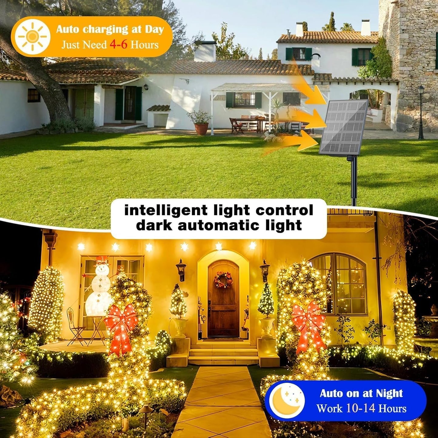 SOLARBABY Solar Christmas Lights Outdoor Waterproof, 164FT 500LED 19 Modes Solar Sting Lights for Outside Xmas Tree Garden Patio Wedding Christmas Decorations,Warm White