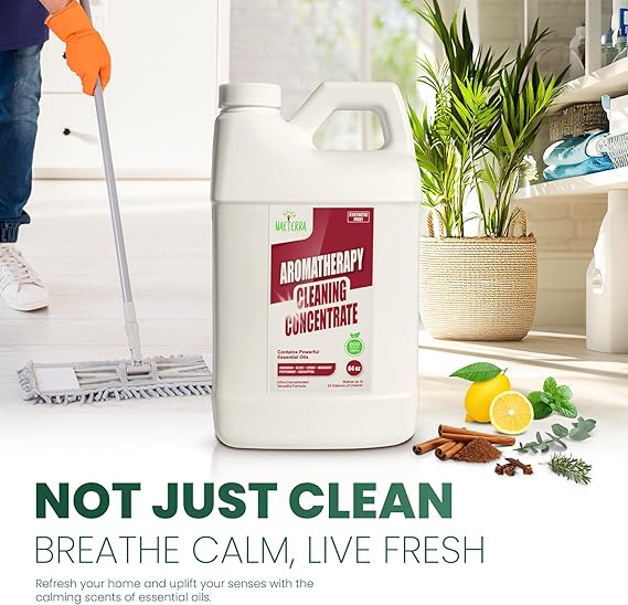 Naeterra Aromatherapy Cleaning Concentrate 64 oz makes 24 Gallons of Natural, Eco-Friendly Multi-Surface Cleaner loaded with Essential Oils – Non-Toxic, Synthetic Free Powerful & Refreshing Clean