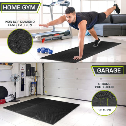 ProsourceFit Puzzle Exercise Mat ½ in, EVA Interlocking Foam Floor Tiles for Home Gym, Mat for Home Workout Equipment, Floor Padding for Kids, Black, 24 in x 24 in x ½ in, 24 Sq Ft - 6 Tiles